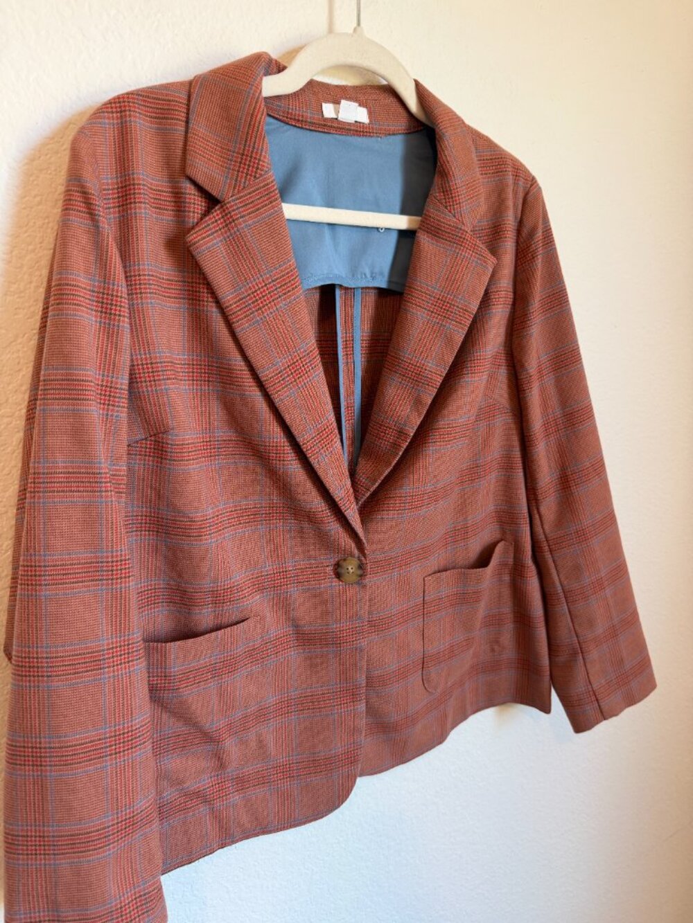 J. Jill Petite Plaid Knit Blazer Jacket Pink Blue Stretch Career Casual - Picture 3 of 9